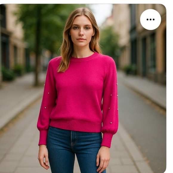 Women’s CeCe Fuchsia Pink Pearl Sleeve Sweater | Size Medium - Picture 1 of 9